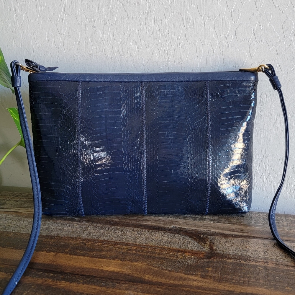 Genuine Snakeskin Crossbody Purse in Cobalt Blue